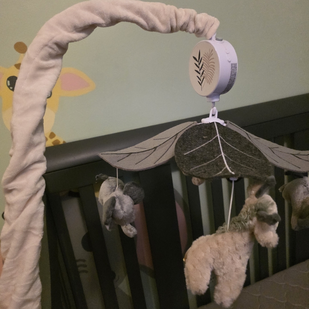 Lambs & Ivy Baby Jungle Animals Gray/Tan Musical Crib Mobile Soother Toy
